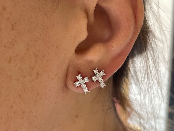Diamond Cz Cross Earrings Tiny Cross Earrings Mini Cz Cross Earrings Sterling Silver Cross Dainty Cross Earrings Small Cross Etsy Canada