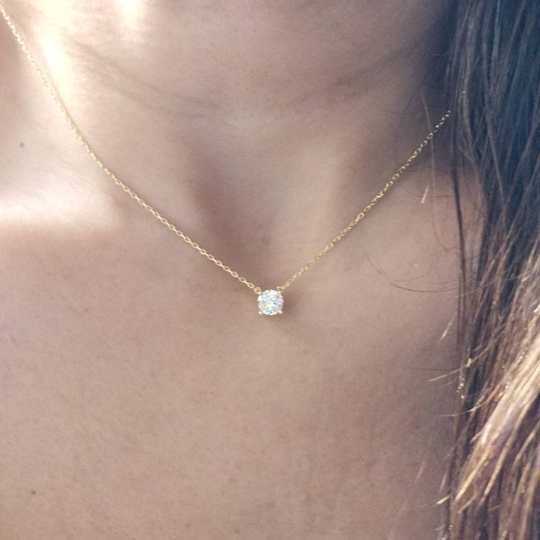 Diamond Solitaire Necklace / CZ Solitaire Pendant / Dainty Solitaire Necklace / Minimalist Necklace / Solitaire Prong Necklace / Bridal