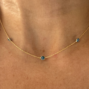 Evil Eye Necklace / Silver Evil Eye Choker Necklace / Evil Eye Station Necklace / Yoga Necklace / Round Evil Eye / Kabbalah Jewelry