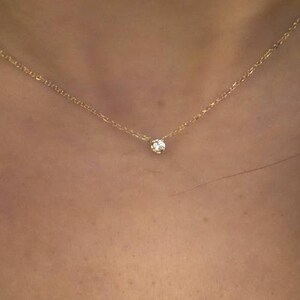 Diamond Necklace 0.05ct / 14k Gold Diamond Solitaire Necklace / Diamond ProngSet Necklace / Floating Diamond / Dainty Diamond Necklace / Min image 3