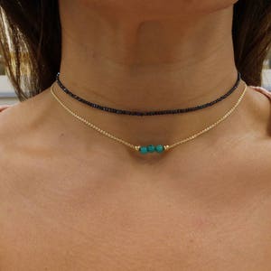 Turquoise Necklace Yellow Gold Plated Sterling Silver/ Yellow Gold Plated Silver Turquoise Necklace/ Delicate Choker Necklace/ Dainty neckla