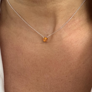 Yellow Topaz Sterling Silver Solitaire Necklace - November Birthstone