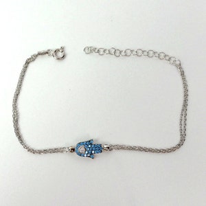Hamsa Bracelet / Cz Hamsa Bracelet / Sterling Silver Hamsa Bracelet / Blue Cz Hamsa Hand Bracelet / Protection Bracelet / Yogi Bracelet