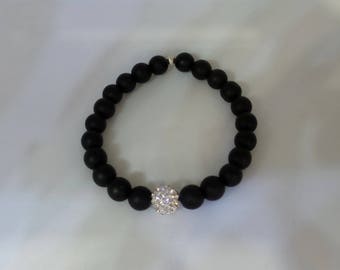 Beaded Bracelet/ Black Matte Onyx Beaded Bracelet with Swarovski Crystals/ Onyx Bracelet/ Trendy Bracelet/ Layering Bracelet