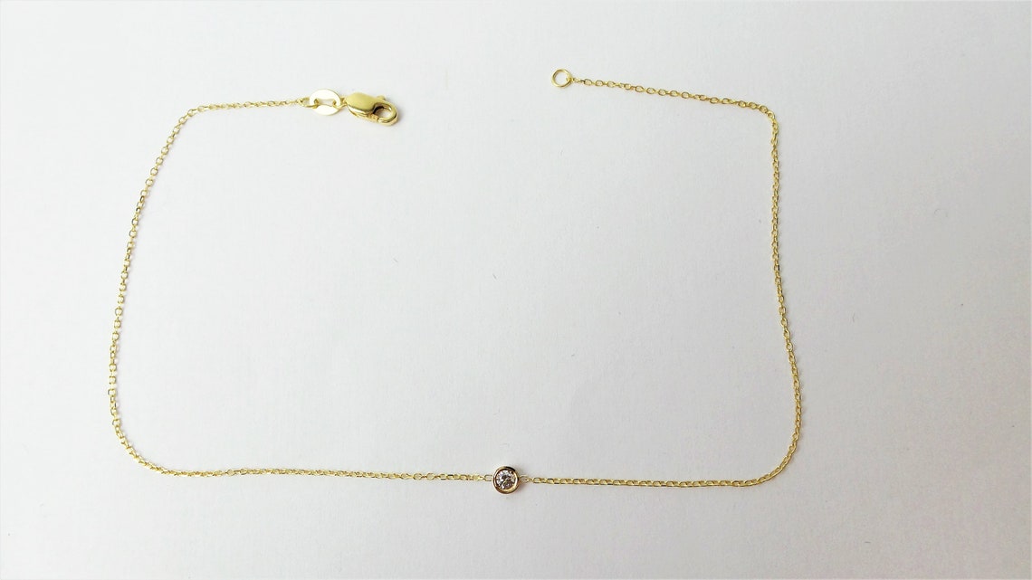 Diamond Ankle Bracelet / 14k Gold Solitaire Diamond Ankle Etsy