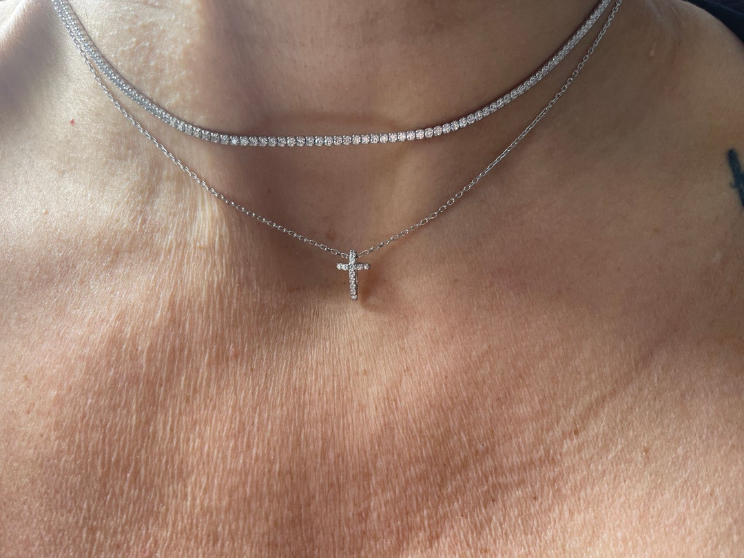 Cross Necklace / Tiny Cross Necklace / Mini Cross Necklace / Sterling ...