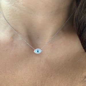 Evil Eye Necklace /  Mini Evil Eye Necklace / Mother of Pearl Evil Eye Necklace / Sterling Silver Evil Eye / Protection Necklace