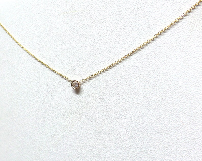 Diamond Necklace / 14 Gold Solitaire Diamond Necklace / Diamond Bezel Necklace / Minimalist Diamond Necklace / Dainty Diamond / Bridal Gift image 6
