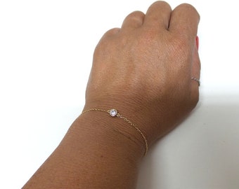 Solitaire Bracelet / CZ Bracelet  Yellow Gold Plated / Dainty Solitaire Bracelet / Minimalist Bracelet / Solitaire Bezel Necklace  / Bridal