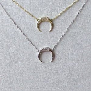 CZ Horn Necklace: Sterling Silver Boho Layering Necklace