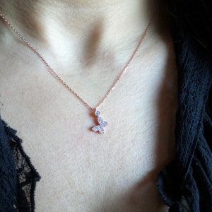 Collier papillon / Collier papillon doré / Collier papillon Cz / Papillon plaqué or rose 925 / Pendentif breloque papillon / Délicat