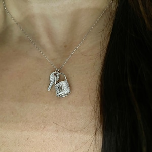 Lock Key Necklace / Sterling Silver Key Lock Necklace / Key to My Heart Necklace / Gift For Girlfriend / Love Necklace