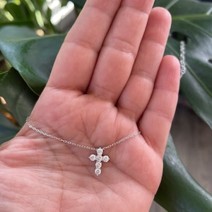 CZ Diamond Cross Necklace: Sterling Silver Petite Layering Necklace