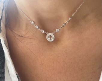 Cross Disc ketting / Diamond Cz Cross ketting / Cross Station ketting / Cross ketting /Petite gelaagdheid Cross ketting