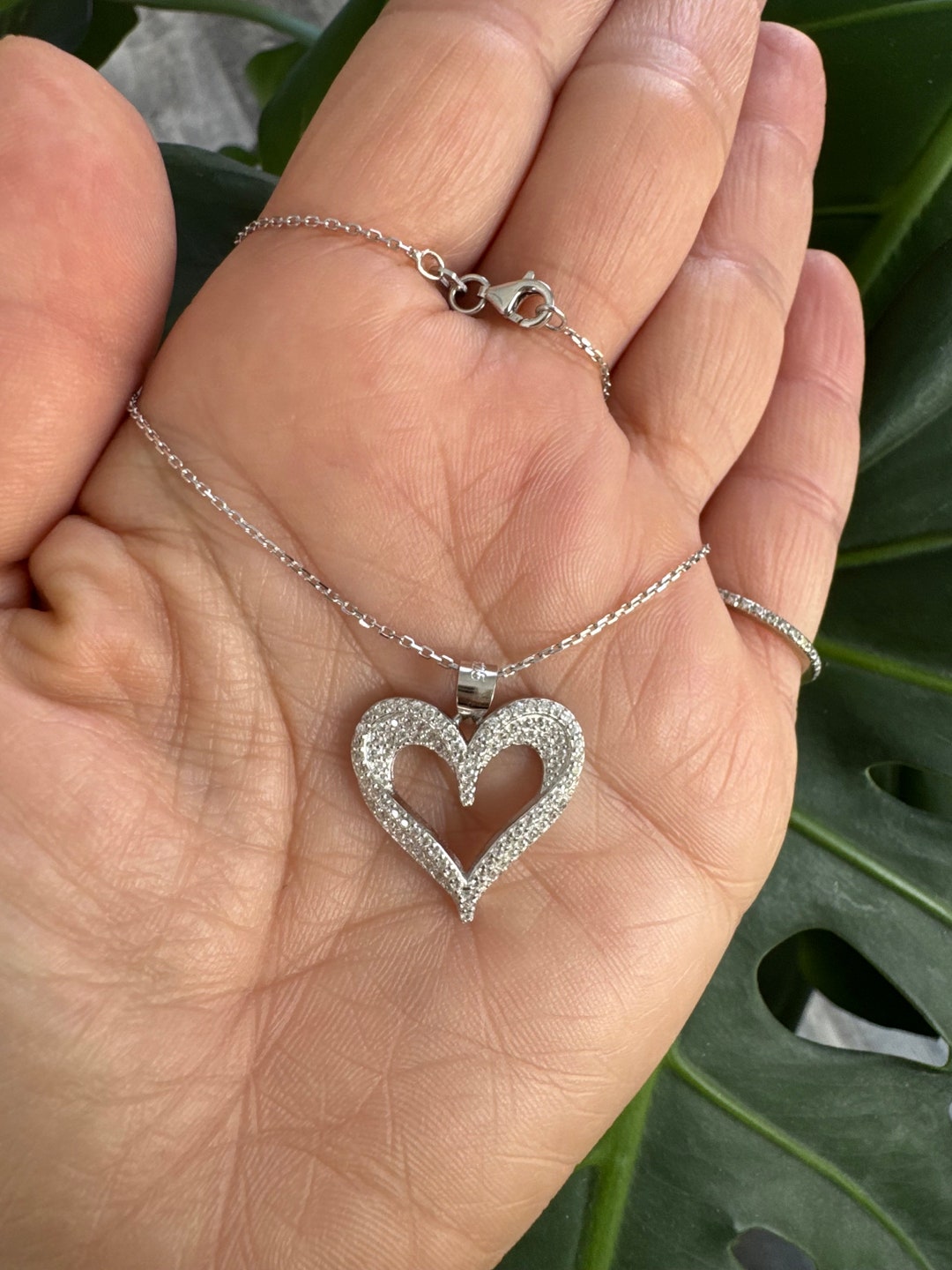 Sterling Silver CZ Heart Necklace: Rhodium Plated Pendant - Etsy