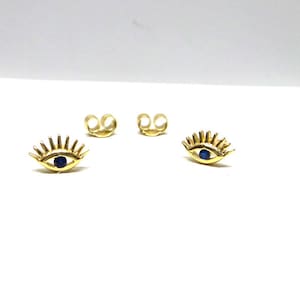 Evil Eye Earrings / Blue Cz Evil Eye Studs / Gold Evil Eye Earrings / Yellow Gold Plated Evil Eye Studs / Dainty Evil Eye Earrings