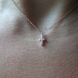 Dainty CZ Cross Necklace: Sterling Silver, Rose Gold, or Yellow Gold
