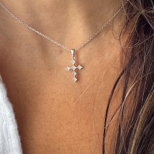 Small Cross Necklace / Cross Necklace / Diamond Cz Cross Necklace / Sterling Silver Cross / Dainty Cross Necklace / Minimalist Cross Pendant