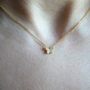 Dainty CZ Butterfly Necklace: Yellow Gold Plated 925 Silver