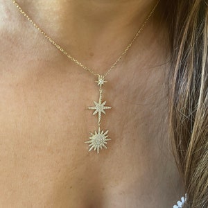 Diamond Cz North Star Necklace / North Star Charm Necklace / Gold Starburst Necklace / Starburst Necklace / Lucky Star / Celestial Charm
