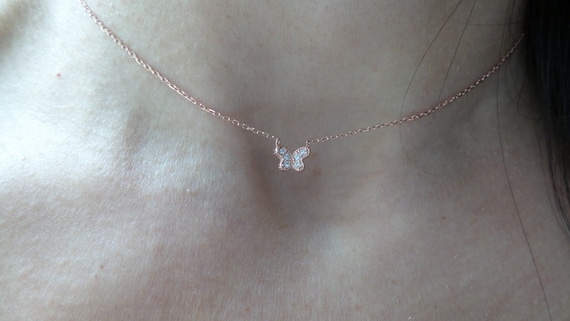 PERORNO Collana a farfalla con zirconi, argento 925 placcato oro rosa