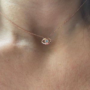 Rose Gold Evil Eye Necklace: Turquoise CZ, Sterling Silver Protection