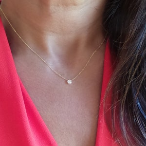 Diamanten ketting / 14 gouden solitaire diamanten ketting / diamanten bezel ketting / minimalistische diamanten ketting / sierlijke diamant / bruidscadeau afbeelding 2