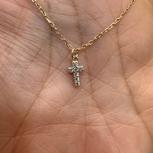 Dainty CZ Cross Necklace: Sterling Silver, Gold Plated