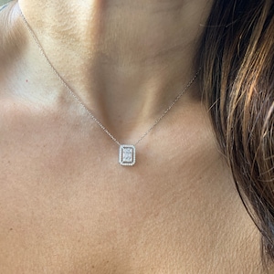Baguette Diamond CZ Necklace / Gold Diamond Baguette Round Cz Necklace / Silver Diamond Cz Necklace image 7
