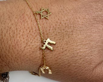 Davidsstjärneskyddande berlockarmband: Judisk, Chai, Hamsa, Onda ögat, Hästsko