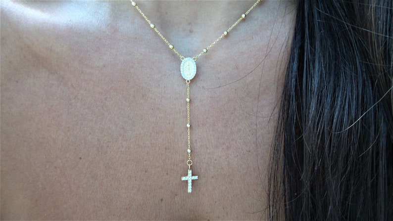 Cross Rosary Necklace / Silver Rosary Bead Necklace / Rosary Bead Necklace / Cross Necklace / Virgin Mary Necklace / Virgin Mary Medallion image 7