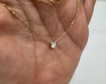Lab Grown Diamond Solitaire Pendant: 0.15ct VVS1 14k Gold Prong Setting