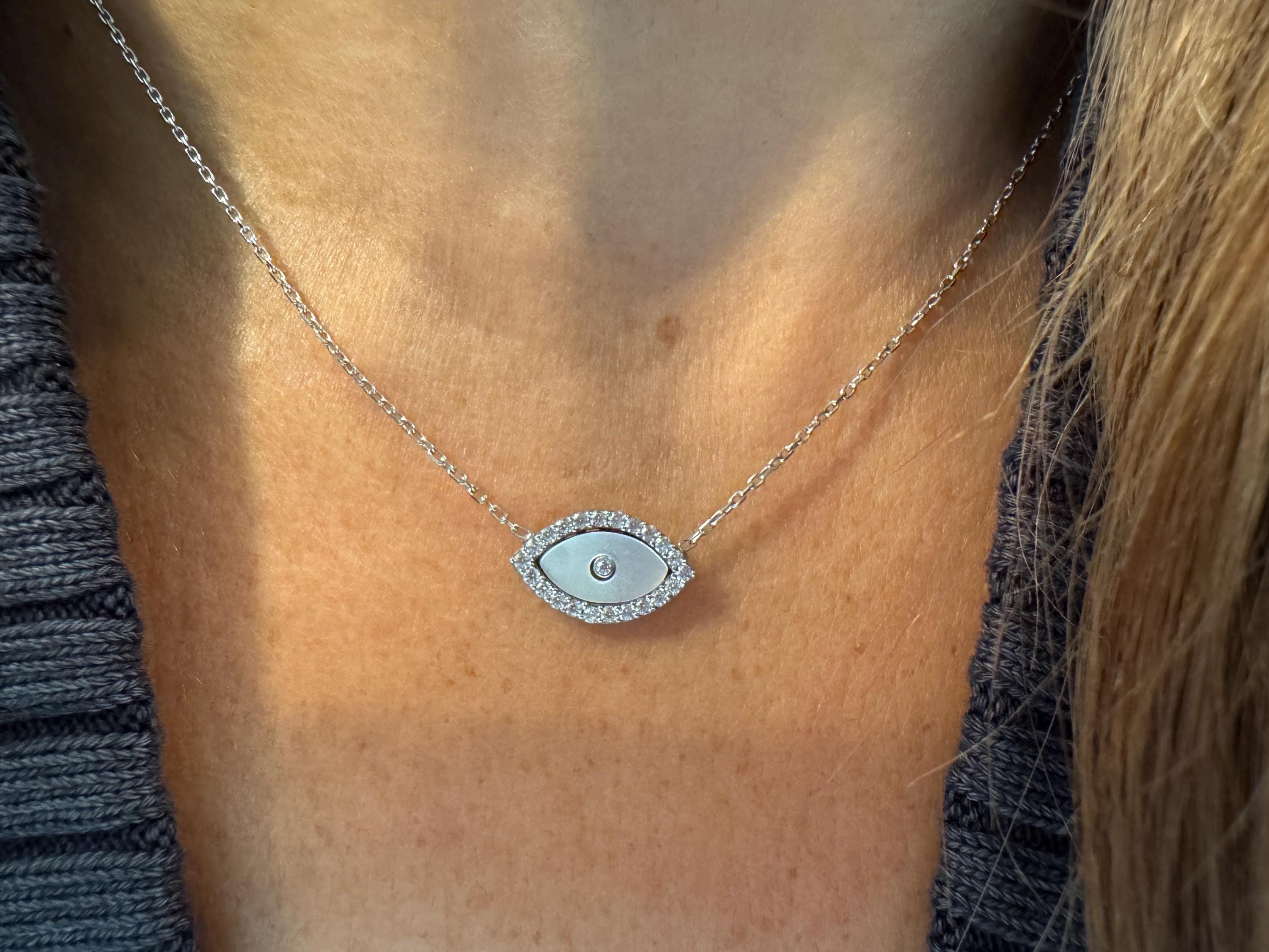 thumbnail image 2 of Evil Eye Pearl Pendant 925 Sterling Silver Necklace – Mother-of-Pearl Luck Charm 21x13mm 2 of 4