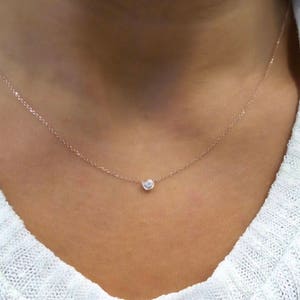 Diamond Necklace / 14k Rose Gold Solitaire Diamond Necklace / Diamond Bezel Necklace / Minimalist Diamond Necklace / Dainty Diamond / Gift image 9