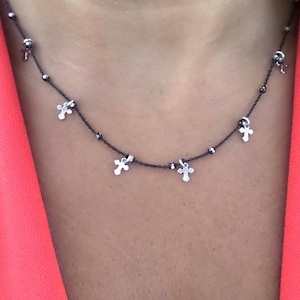 Dainty Sterling Silver Multi Cross Necklace - Black Rhodium Finish