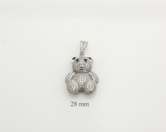 Collar con dije de osito de peluche: circonita cúbica en plata de ley 925