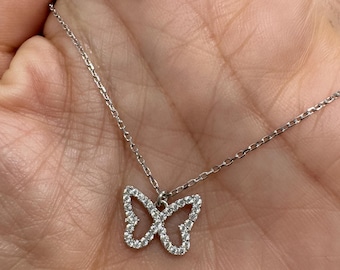 Sterling Silver Butterfly Necklace: Dainty CZ Charm Pendant