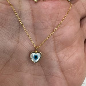 Heart Evil Eye Necklace: Mother of Pearl, 925 Gold, Protection