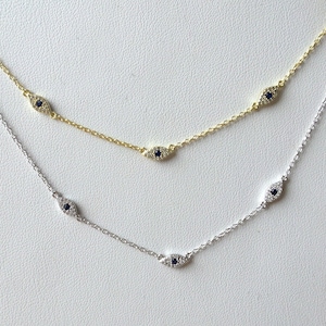 Mini Evil Eye Necklace: Yellow Gold Plated Sterling Silver Protection Jewelry