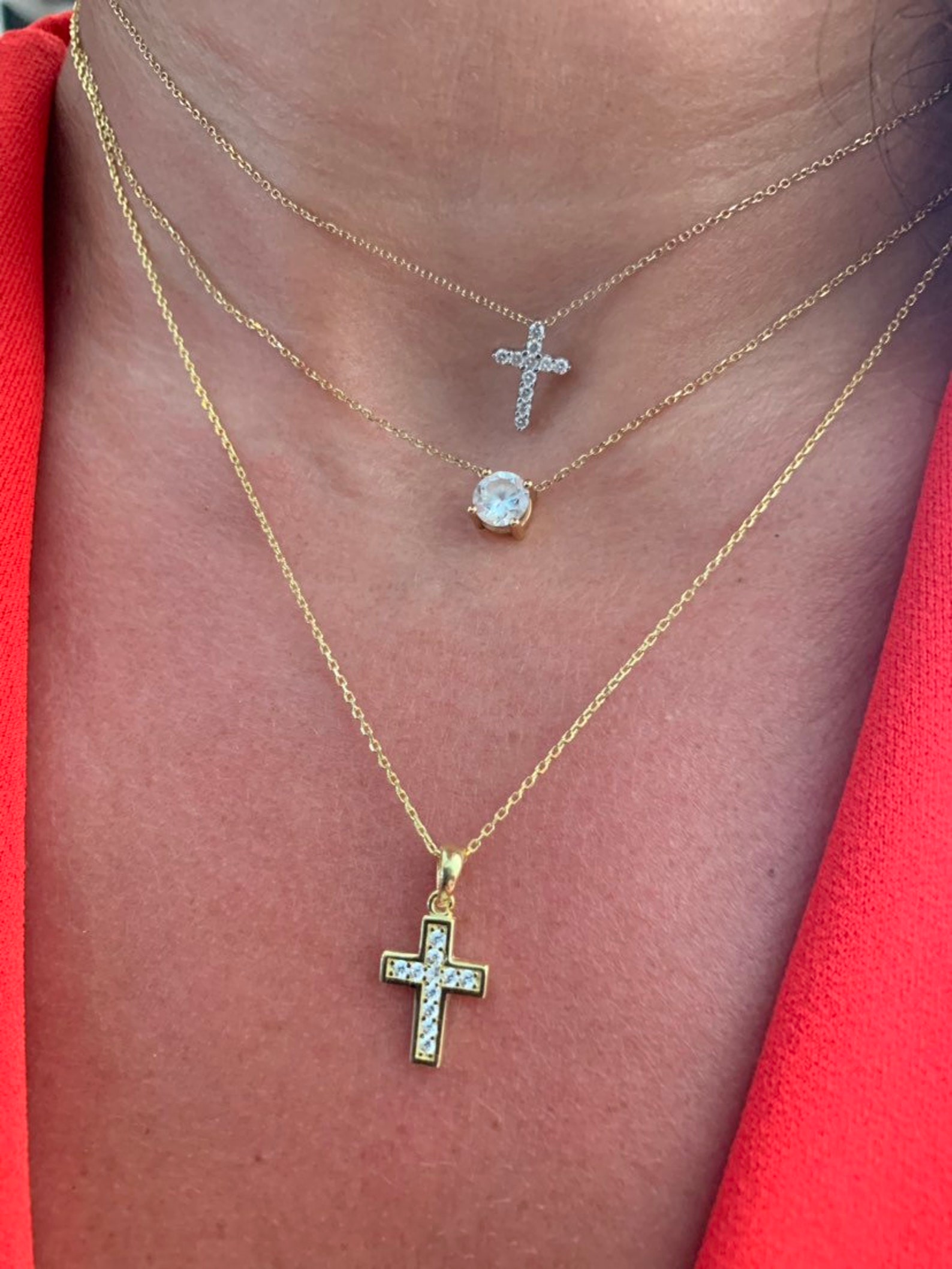 Cross Necklace / Small Cross Necklace / Diamond Cz Cross Etsy