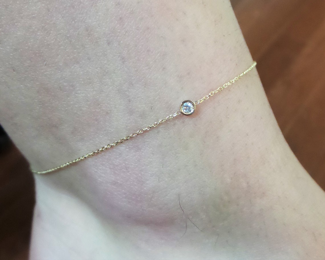 Diamond Ankle Bracelet / 14k Gold Solitaire Diamond Ankle Etsy