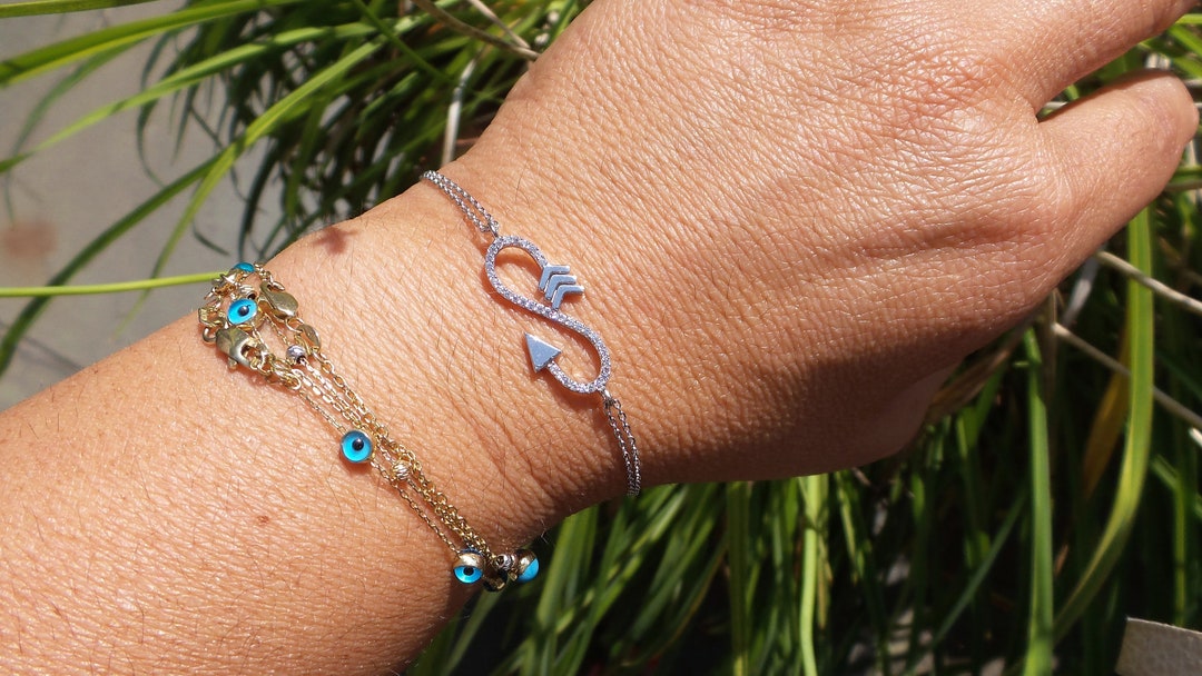 Sterling Silver Infinity Arrow Bracelet: CZ Dainty Symbol - Etsy