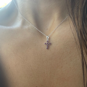 Ruby Cross Necklace / Small Ruby Cross Necklace / Mini Cross Necklace / Dainty Ruby Cross / Dainty Cross Necklace / Layering Ruby Cross