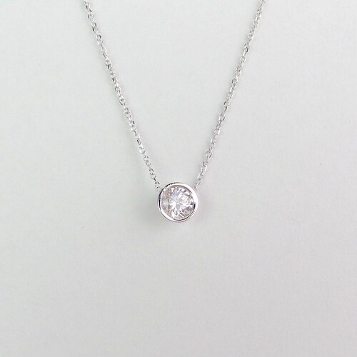 Diamond Solitaire Necklace 0.30 Ct / 14k White Gold Diamond - Etsy