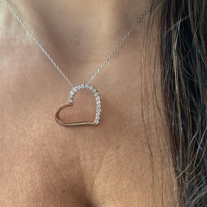 Rose Gold Heart Necklace: Sterling Silver, Cubic Zirconia