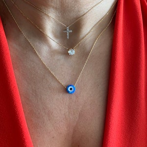 Opal Evil Eye Necklace: Yellow Gold Plated, Adjustable Chain