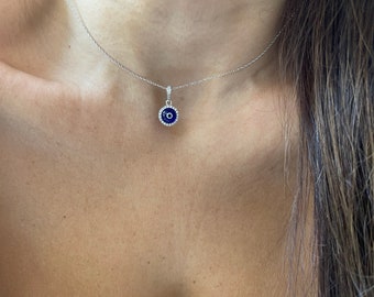Sterling Silver CZ Evil Eye Necklace: Adjustable Protection Jewelry