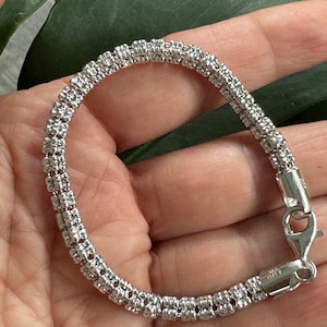 Sterling Silver Diamond Cut Ice Link Bracelet - 5mm