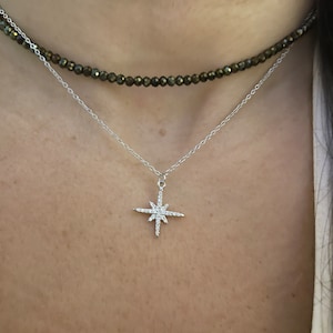 Diamond Cz North Star Necklace / North Star Charm Necklace / Gold Starburst Necklace / Starburst Necklace / Lucky Star / Celestial Charm