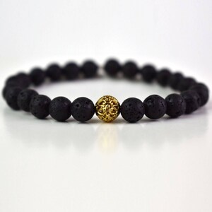 Beaded Bracelet/ Lava Beaded Bracelet/ Black Beaded Bracelet/ Layering Bracelet/ Black Lava Onyx 8mm Bracelet/ Unisex Bracelet